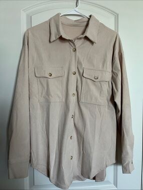 Neutral Beige Button-Up Shacket Long sleeved Shirt Size S/M